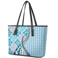 Aloha Vintage Palaka Floral Hawaiian Quilt Leather Tote Bag Uliuli Motif - Polynesian Pride