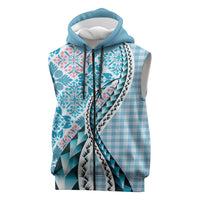 Aloha Vintage Palaka Floral Hawaiian Quilt Sleeveless Zip Hoodie Uliuli Motif LT9 Blue - Polynesian Pride