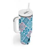 Aloha Vintage Palaka Floral Hawaiian Quilt Tumbler With Handle Uliuli Motif - Polynesian Pride