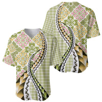 Aloha Vintage Palaka Floral Hawaiian Quilt Baseball Jersey Omaomao Motif - Polynesian Pride