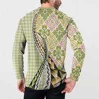 Aloha Vintage Palaka Floral Hawaiian Quilt Button Sweatshirt Omaomao Motif - Polynesian Pride