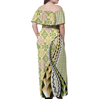 Aloha Vintage Palaka Floral Hawaiian Quilt Family Matching Off Shoulder Maxi Dress and Hawaiian Shirt Omaomao Motif - Polynesian Pride