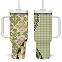 Aloha Vintage Palaka Floral Hawaiian Quilt Tumbler With Handle Omaomao Motif - Polynesian Pride