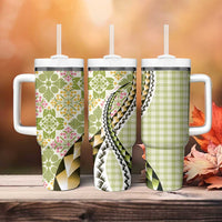 Aloha Vintage Palaka Floral Hawaiian Quilt Tumbler With Handle Omaomao Motif - Polynesian Pride