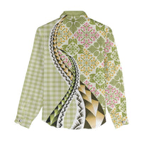Aloha Vintage Palaka Floral Hawaiian Quilt Women Casual Shirt Omaomao Motif - Polynesian Pride
