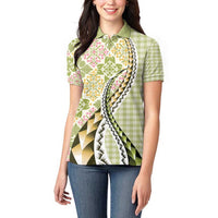 Aloha Vintage Palaka Floral Hawaiian Quilt Women Polo Shirt Omaomao Motif - Polynesian Pride
