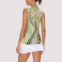 Aloha Vintage Palaka Floral Hawaiian Quilt Women Sleeveless Polo Shirt Omaomao Motif - Polynesian Pride