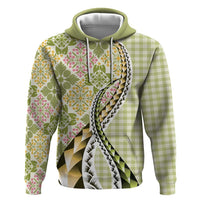 Aloha Vintage Palaka Floral Hawaiian Quilt Zip Hoodie Omaomao Motif - Polynesian Pride