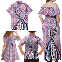 Aloha Vintage Palaka Floral Hawaiian Quilt Family Matching Off Shoulder Maxi Dress and Hawaiian Shirt Akala Motif - Polynesian Pride