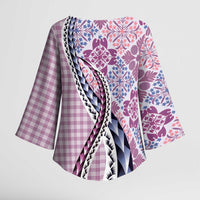 Aloha Vintage Palaka Floral Hawaiian Quilt Kimono Sleeve Blouse Akala Motif - Polynesian Pride