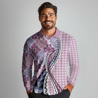 Aloha Vintage Palaka Floral Hawaiian Quilt Long Sleeve Polo Shirt Akala Motif - Polynesian Pride