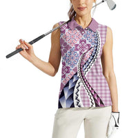 Aloha Vintage Palaka Floral Hawaiian Quilt Women Sleeveless Polo Shirt Akala Motif - Polynesian Pride