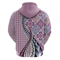 Aloha Vintage Palaka Floral Hawaiian Quilt Zip Hoodie Akala Motif - Polynesian Pride