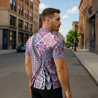 Aloha Vintage Palaka Floral Hawaiian Quilt Zipper Polo Shirt Akala Motif - Polynesian Pride