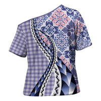 Aloha Vintage Palaka Floral Hawaiian Quilt Cross Shoulder Shirt Poni Motif - Polynesian Pride