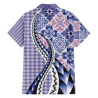 Aloha Vintage Palaka Floral Hawaiian Quilt Family Matching Off The Shoulder Long Sleeve Dress and Hawaiian Shirt Poni Motif - Polynesian Pride