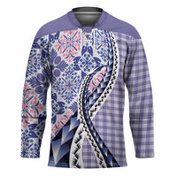 Aloha Vintage Palaka Floral Hawaiian Quilt Hockey Jersey Poni Motif LT9 Unisex Purple - Polynesian Pride