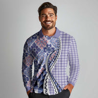 Aloha Vintage Palaka Floral Hawaiian Quilt Long Sleeve Polo Shirt Poni Motif - Polynesian Pride
