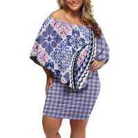 Aloha Vintage Palaka Floral Hawaiian Quilt Off Shoulder Short Dress Poni Motif - Polynesian Pride