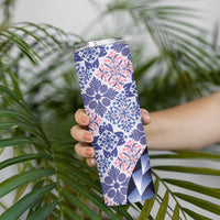 Aloha Vintage Palaka Floral Hawaiian Quilt Skinny Tumbler Poni Motif - Polynesian Pride