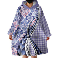 Aloha Vintage Palaka Floral Hawaiian Quilt Wearable Blanket Hoodie Poni Motif - Polynesian Pride