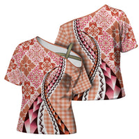 Aloha Vintage Palaka Floral Hawaiian Quilt Cross Shoulder Shirt Ulaula Motif - Polynesian Pride