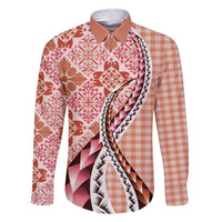 Aloha Vintage Palaka Floral Hawaiian Quilt Family Matching Short Sleeve Bodycon Dress and Hawaiian Shirt Ulaula Motif - Polynesian Pride