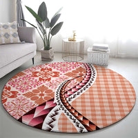 Aloha Vintage Palaka Floral Hawaiian Quilt Round Carpet Ulaula Motif - Polynesian Pride