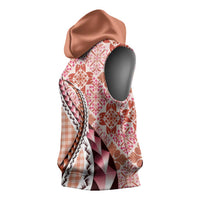 Aloha Vintage Palaka Floral Hawaiian Quilt Sleeveless Hoodie Ulaula Motif - Polynesian Pride