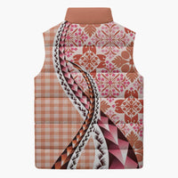 Aloha Vintage Palaka Floral Hawaiian Quilt Sleeveless Puffer Jacket Ulaula Motif - Polynesian Pride
