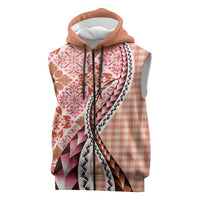 Aloha Vintage Palaka Floral Hawaiian Quilt Sleeveless Zip Hoodie Ulaula Motif LT9 Red - Polynesian Pride