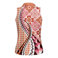 Aloha Vintage Palaka Floral Hawaiian Quilt Women Sleeveless Polo Shirt Ulaula Motif - Polynesian Pride