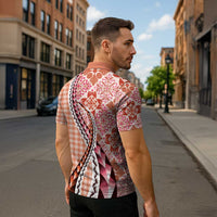 Aloha Vintage Palaka Floral Hawaiian Quilt Zipper Polo Shirt Ulaula Motif - Polynesian Pride