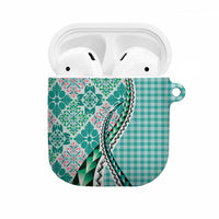 Aloha Vintage Palaka Floral Hawaiian Quilt AirPods Case Polu Motif LT9 Turquoise - Polynesian Pride