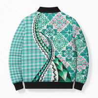 Aloha Vintage Palaka Floral Hawaiian Quilt Bomber Puffer Jacket Polu Motif - Polynesian Pride