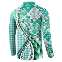 Aloha Vintage Palaka Floral Hawaiian Quilt Button Sweatshirt Polu Motif - Polynesian Pride