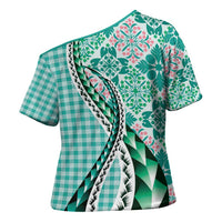 Aloha Vintage Palaka Floral Hawaiian Quilt Cross Shoulder Shirt Polu Motif - Polynesian Pride
