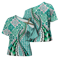 Aloha Vintage Palaka Floral Hawaiian Quilt Cross Shoulder Shirt Polu Motif - Polynesian Pride