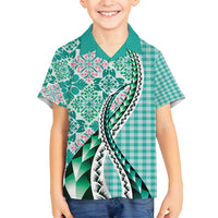 Aloha Vintage Palaka Floral Hawaiian Quilt Family Matching Long Sleeve Bodycon Dress and Hawaiian Shirt Polu Motif - Polynesian Pride