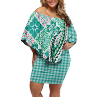 Aloha Vintage Palaka Floral Hawaiian Quilt Family Matching Off Shoulder Short Dress and Hawaiian Shirt Polu Motif - Polynesian Pride