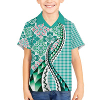 Aloha Vintage Palaka Floral Hawaiian Quilt Family Matching Short Sleeve Bodycon Dress and Hawaiian Shirt Polu Motif - Polynesian Pride