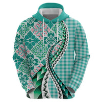 Aloha Vintage Palaka Floral Hawaiian Quilt Hoodie Polu Motif - Polynesian Pride