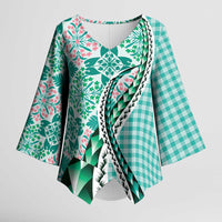 Aloha Vintage Palaka Floral Hawaiian Quilt Kimono Sleeve Blouse Polu Motif - Polynesian Pride