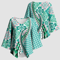 Aloha Vintage Palaka Floral Hawaiian Quilt Kimono Sleeve Blouse Polu Motif - Polynesian Pride