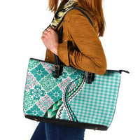 Aloha Vintage Palaka Floral Hawaiian Quilt Leather Tote Bag Polu Motif - Polynesian Pride