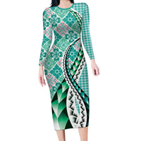 Aloha Vintage Palaka Floral Hawaiian Quilt Long Sleeve Bodycon Dress Polu Motif - Polynesian Pride