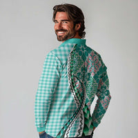 Aloha Vintage Palaka Floral Hawaiian Quilt Long Sleeve Polo Shirt Polu Motif - Polynesian Pride