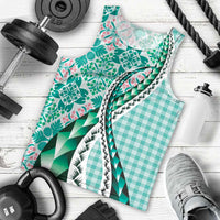 Aloha Vintage Palaka Floral Hawaiian Quilt Men Tank Top Polu Motif - Polynesian Pride