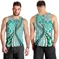 Aloha Vintage Palaka Floral Hawaiian Quilt Men Tank Top Polu Motif - Polynesian Pride