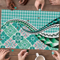 Aloha Vintage Palaka Floral Hawaiian Quilt Puzzle Polu Motif - Polynesian Pride